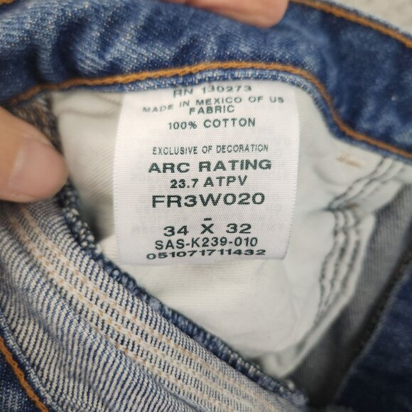 Wrangler Riggs Jeans Mens 34x32 Blue Workwear Carpenter FR Relaxed Faded Denim - Picture 10 of 16